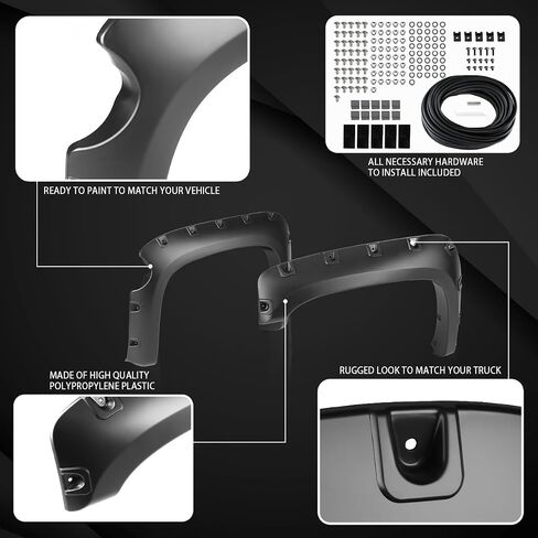 AUTOZENSATION Compatible with 2007-2013 Chevy Silverado 1500 69" Short Bed, 4 Pcs, Pocket Style Fender Flares Black in Saudi Arabia