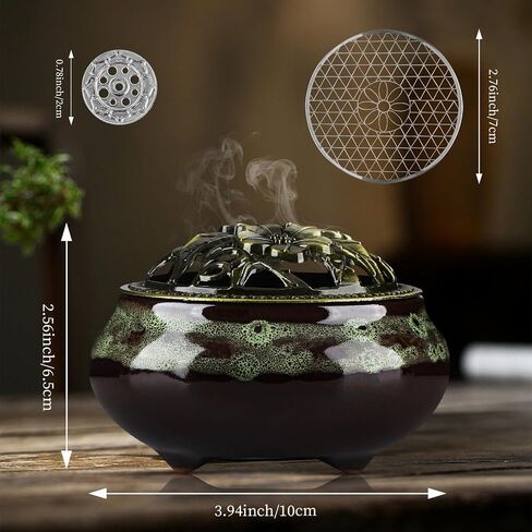 Handmade Ceramic Incense Burner with Metal Lid - Zen Meditation, Home Decor,Spiritual Gift, Durable & Elegant Design for Yoga, Altar, or Relaxation,Large Capacity Incense ash Catcher. (Fambe Blue) in Saudi Arabia