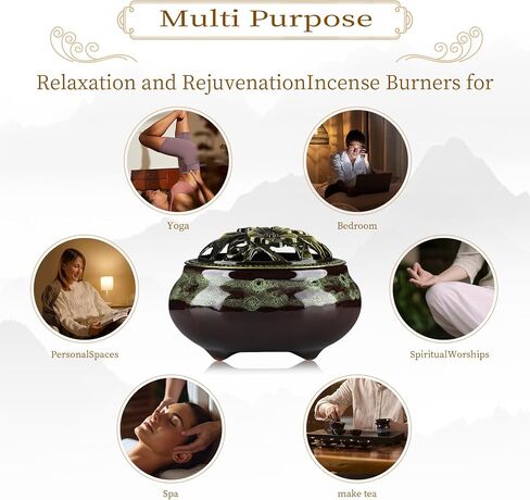 Handmade Ceramic Incense Burner with Metal Lid - Zen Meditation, Home Decor,Spiritual Gift, Durable & Elegant Design for Yoga, Altar, or Relaxation,Large Capacity Incense ash Catcher. (Fambe Blue) in Saudi Arabia