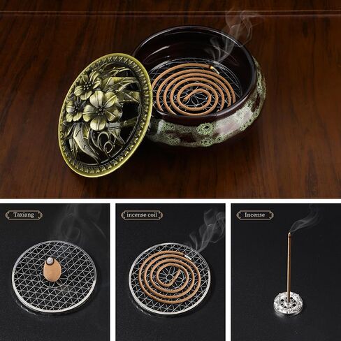 Handmade Ceramic Incense Burner with Metal Lid - Zen Meditation, Home Decor,Spiritual Gift, Durable & Elegant Design for Yoga, Altar, or Relaxation,Large Capacity Incense ash Catcher. (Fambe Blue) in Saudi Arabia
