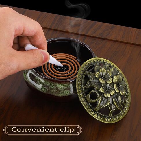 Handmade Ceramic Incense Burner with Metal Lid - Zen Meditation, Home Decor,Spiritual Gift, Durable & Elegant Design for Yoga, Altar, or Relaxation,Large Capacity Incense ash Catcher. (Fambe Blue) in Saudi Arabia