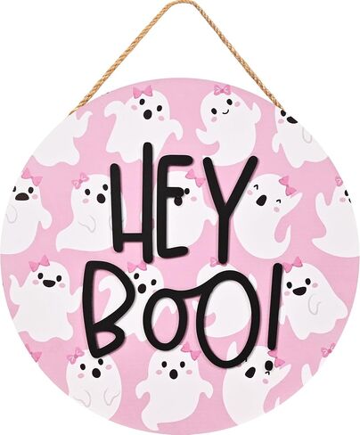 Pink Halloween Hey Boo Door Decor ، 3D Pink Ghost Wood Sign For Porch Porch ، Halloween Gropt for Little Boo Baby Shower ، Playhouse in Saudi Arabia