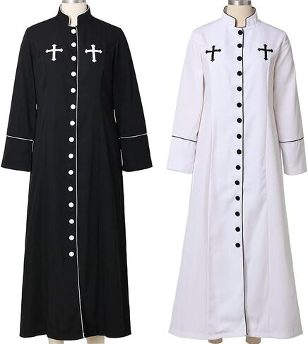 أزياء القس رداء روب رومان كاسوك مع طوق حامل أبيض/أسود 3pcs رداء سرق in Kuwait