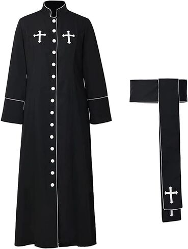 أزياء القس رداء روب رومان كاسوك مع طوق حامل أبيض/أسود 3pcs رداء سرق in Kuwait