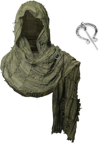 Medieval Scarf Cowl Men with Brooch, Viking Cowl Hood Cloak, Renaissance Rogue Hooded Shaw, for Halloween Cosplay in Saudi Arabia
