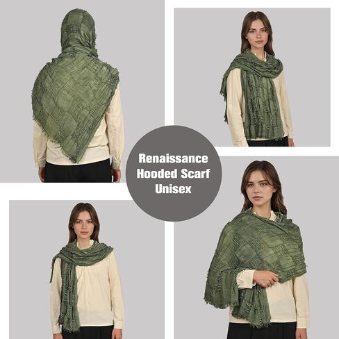 Medieval Scarf Cowl Men with Brooch, Viking Cowl Hood Cloak, Renaissance Rogue Hooded Shaw, for Halloween Cosplay in Saudi Arabia