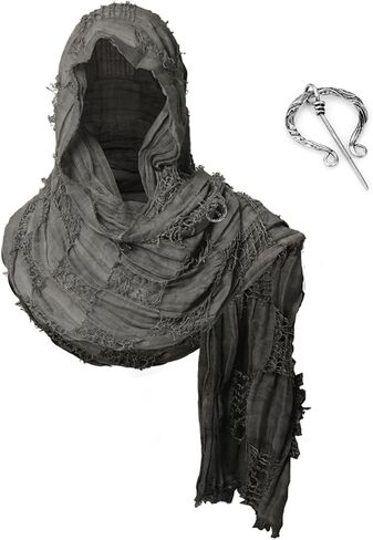 Medieval Scarf Cowl Men with Brooch, Viking Cowl Hood Cloak, Renaissance Rogue Hooded Shaw, for Halloween Cosplay in Saudi Arabia