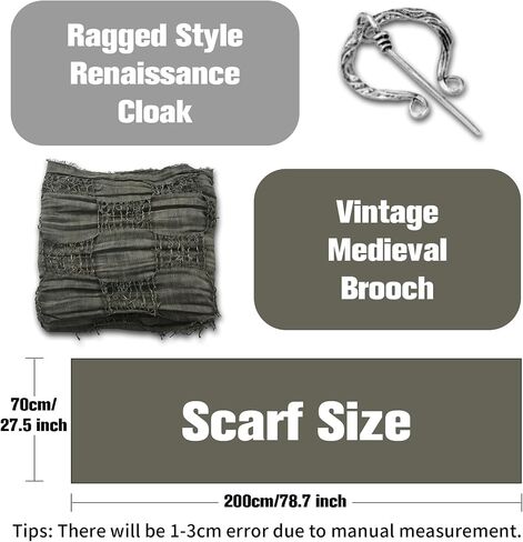 Medieval Scarf Cowl Men with Brooch, Viking Cowl Hood Cloak, Renaissance Rogue Hooded Shaw, for Halloween Cosplay in Saudi Arabia