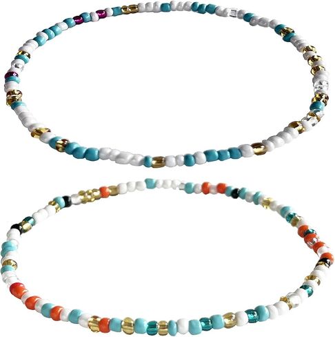 Boho Beads Anklets مجموعة من 2pcs ، شاطئ مقاوم للماء قابلة للتعديل تقليد الأساور لؤلؤة بيضاء للنساء ، هدايا المجوهرات المصنوعة يدويًا in Saudi Arabia