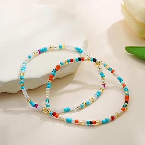 Boho Beads Anklets مجموعة من 2pcs ، شاطئ مقاوم للماء قابلة للتعديل تقليد الأساور لؤلؤة بيضاء للنساء ، هدايا المجوهرات المصنوعة يدويًا in Saudi Arabia