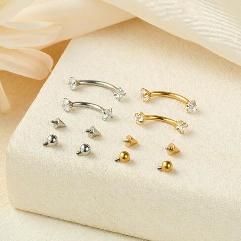 FECTAS Internal Threaded Eyebrow Rook Piercing Jewelry 16G Earrings 8/10mm Vertical Labret Lip Jewelry Curved Barbell Eyebrow Rings Tiny Small Belly Rings Ear Rook Helix Conch Daith Piercing Jewelry in Saudi Arabia