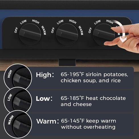 جهاز تسخين الطعام على شكل بوفيه ثلاثي بطيء مع 3 أوضاع لدرجة الحرارة قابلة للتعديل، طباخ بطيء مع وعاء سيراميك 1.5 كيو تي، غطاء زجاجي قابل للإزالة و3 ملاعق بولي كلوريد الفينيل، آمن للاستخدام في غسالة الأطباق، من الفولاذ المقاوم للصدأ in Kuwait