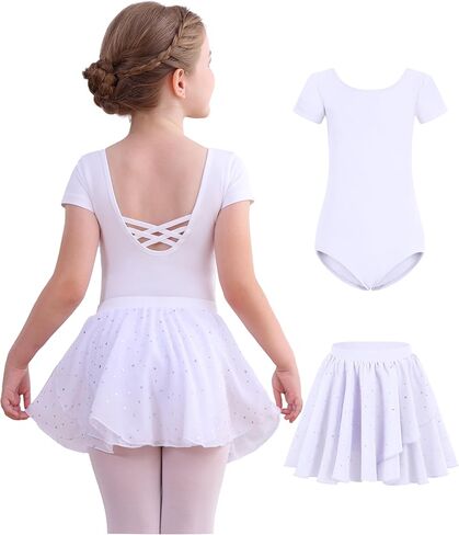 Toddler Ballet Leotards Dance Skirt for Girls Double Cross Hollow Back Outfits Gymnastics Kids Dance Dresses in Kuwait