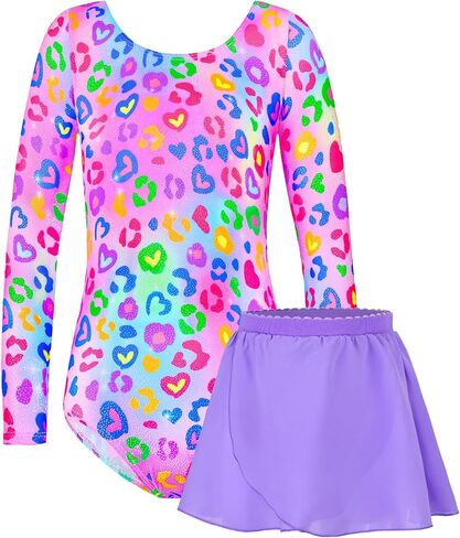 Girls Gymnastics Leotards Long Sleeve Biketards with Removable Skirt Ballerina Combo Outfit for Kids Tumbling in Kuwait
