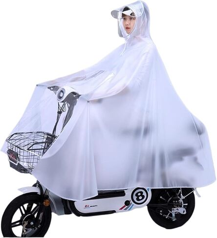 Waterproof Cycling Raincoat - Hooded Rain Poncho with Mirror Cover for Bikes, E-bikes, Motorcycles, and Mobility Scooters(White,4xl) in Kuwait