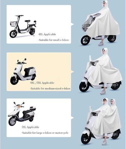 Waterproof Cycling Raincoat - Hooded Rain Poncho with Mirror Cover for Bikes, E-bikes, Motorcycles, and Mobility Scooters(White,4xl) in Kuwait