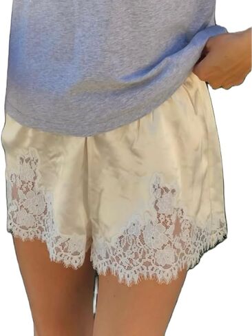 Satin Silk Lace Shorts for Women Low Rise Lace Trim Micro Shorts French Knickers Coquette Lounge Slip Bottoms in Saudi Arabia
