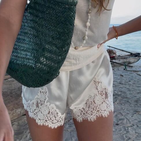 Satin Silk Lace Shorts for Women Low Rise Lace Trim Micro Shorts French Knickers Coquette Lounge Slip Bottoms in Saudi Arabia