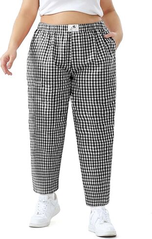 FOREYOND Plus Size Wide Leg Boxer Pants Womens Plaid Pajama Pants Y2K Gingham Lounge Pants Cute PJ Bottoms 1XL-6XL in Saudi Arabia