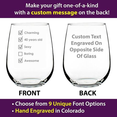 40th Birthday Checklist - Stemless Wine Glass Gift - Funny Bday Gifts for Women and Men Turning 40 - Large 17 Ounce in Saudi Arabia