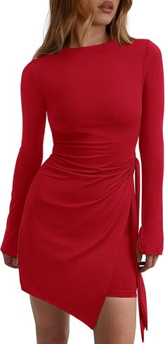 PRETTYGARDEN Women 2025 Mini Bodycon Dresses Long Sleeve Ruched Fitted Short Night Out Trendy Party Club Outfits Fall Clothes in Saudi Arabia