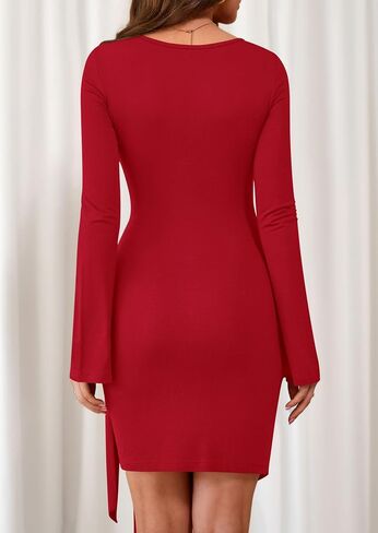 PRETTYGARDEN Women 2025 Mini Bodycon Dresses Long Sleeve Ruched Fitted Short Night Out Trendy Party Club Outfits Fall Clothes in Saudi Arabia