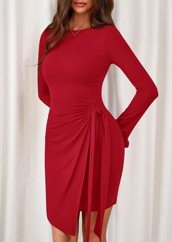 PRETTYGARDEN Women 2025 Mini Bodycon Dresses Long Sleeve Ruched Fitted Short Night Out Trendy Party Club Outfits Fall Clothes in Saudi Arabia