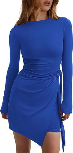 PRETTYGARDEN Women 2025 Mini Bodycon Dresses Long Sleeve Ruched Fitted Short Night Out Trendy Party Club Outfits Fall Clothes in Kuwait