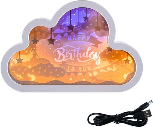 Aslanka Happy Birthday Mirror Led Night Light, Cloud Led Light, USB Table Lamp, Room Light Decoration, Birthday Gift for Kids in Saudi Arabia