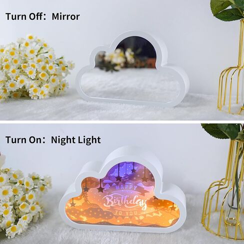 Aslanka Happy Birthday Mirror Led Night Light, Cloud Led Light, USB Table Lamp, Room Light Decoration, Birthday Gift for Kids in Saudi Arabia