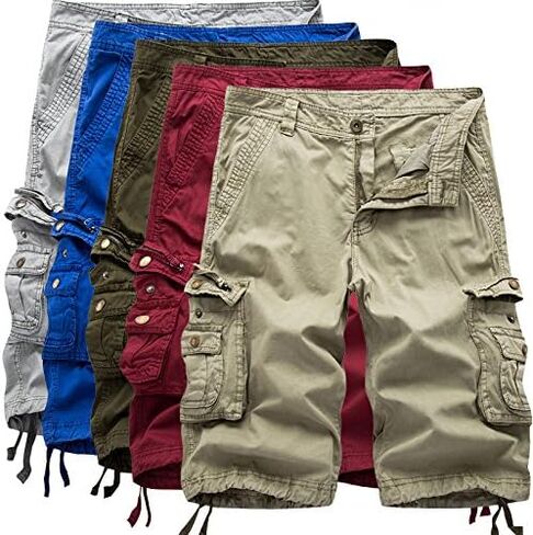 Men's 100% Cotton Cargo Shorts with Multiple Pockets - Casual Loose Fit Work Shorts for Summer, Hiking in Saudi Arabia