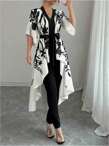 MakeMeChic Women's Floral Bell Sleeve Blouse V Neck High Low Tie Front Work Dressy Tops in Saudi Arabia