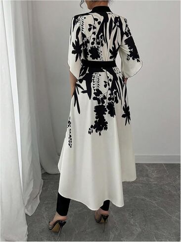 MakeMeChic Women's Floral Bell Sleeve Blouse V Neck High Low Tie Front Work Dressy Tops in Saudi Arabia