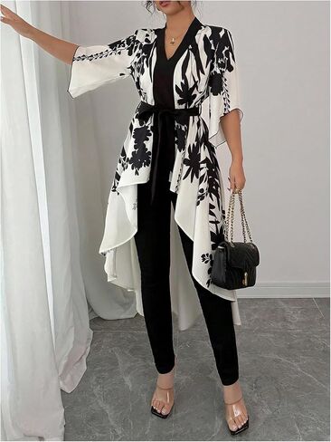 MakeMeChic Women's Floral Bell Sleeve Blouse V Neck High Low Tie Front Work Dressy Tops in Saudi Arabia