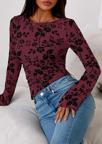Prettygarden النساء الأكمام طويلة الأزهار قمم بلوزة 2025 الخريف العصرية القارب الرقبة قميص مجهز الخروج من تاريخ الملابس in Saudi Arabia