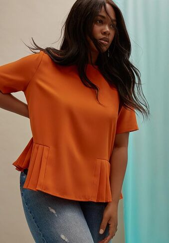 ELOQUII Women's Plus Size Pleated Hem Top in Saudi Arabia