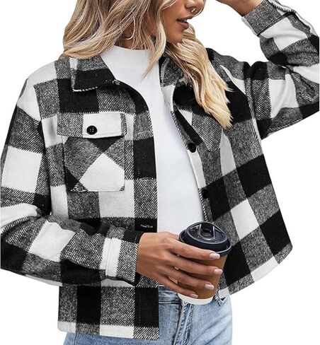 Button Down Shirts for Women 2025 Fall Fashion Plaid Cropped Shacket Jacket Cute Flannel Coats Tops Casual Outerwear in Saudi Arabia