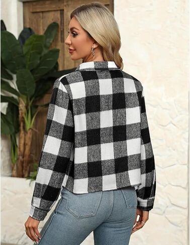 Button Down Shirts for Women 2025 Fall Fashion Plaid Cropped Shacket Jacket Cute Flannel Coats Tops Casual Outerwear in Saudi Arabia