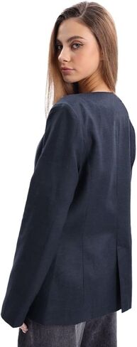 Amazhiyu Women's Linen Blend Round Neck Button Up Blazers Long Sleeve Coat Office in Saudi Arabia
