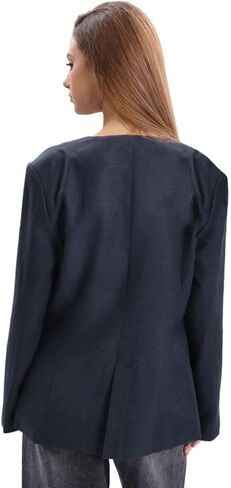 Amazhiyu Women's Linen Blend Round Neck Button Up Blazers Long Sleeve Coat Office in Saudi Arabia