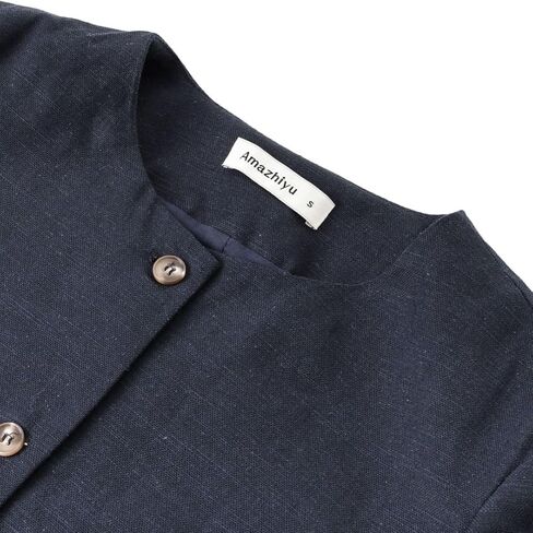 Amazhiyu Women's Linen Blend Round Neck Button Up Blazers Long Sleeve Coat Office in Saudi Arabia