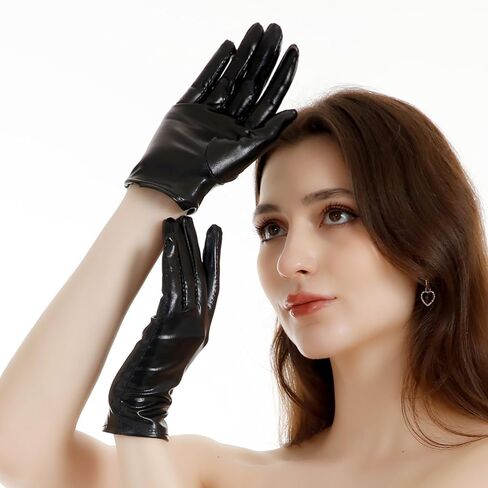 MASIKA Women's Lacquer Leather Gloves, Halloween Dress up Finger Gloves, Gothic, Role Playing Accessories in Kuwait