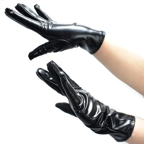 MASIKA Women's Lacquer Leather Gloves, Halloween Dress up Finger Gloves, Gothic, Role Playing Accessories in Kuwait
