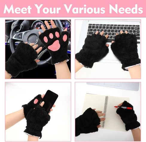 Cat Paws Gloves Fingerless Bear Furry Paw Cute Hand Gear Winter Warm Gloves Halloween Cosplay Costume Accessories in Saudi Arabia