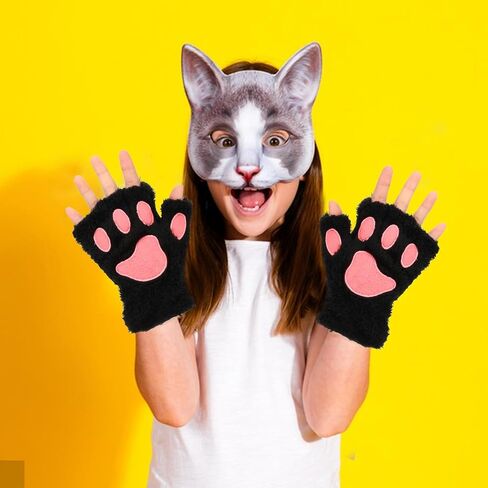 Cat Paws Gloves Fingerless Bear Furry Paw Cute Hand Gear Winter Warm Gloves Halloween Cosplay Costume Accessories in Saudi Arabia