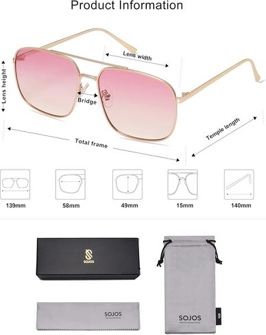 SOJOS Trendy Square Aviator Sunglasses for Women Men, Gold Frame Light Tint Gradient Shades SJ1176 in Saudi Arabia