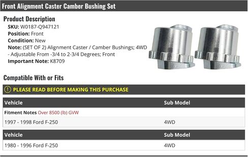 Adjustable Front Alignment Caster Camber Bushing - Set of 2 - Compatible with 1980-1998 Ford F-250 4WD in Saudi Arabia