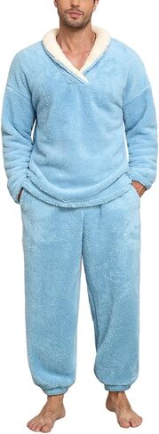 Fluffy Men's Pajamas Set, Soft Fleece PJs Sets Lounge Sleepwear Pajama Pants Comfy Pyjamas with Pockets for Warm Winter in Saudi Arabia