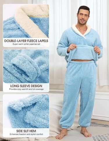 Fluffy Men's Pajamas Set, Soft Fleece PJs Sets Lounge Sleepwear Pajama Pants Comfy Pyjamas with Pockets for Warm Winter in Saudi Arabia