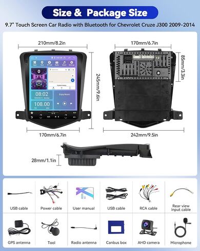 راديو ستيريو للسيارة Android 13 لسيارة شيفروليه كروز J300 2009-2014، مشغل سيارة بشاشة لمس عمودية 9.7 بوصة مع بلوتوث، FM، WiFi، GPS، وصلة مرآة، مضخم صوت، EQ، USB مزدوج + كاميرا احتياطية/ميكروفون/CANBUS in Saudi Arabia
